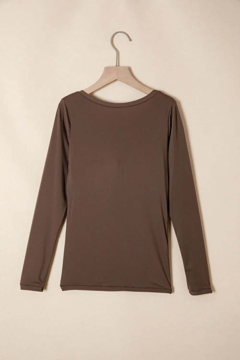 Coffee Round Neck Long Sleeve Top