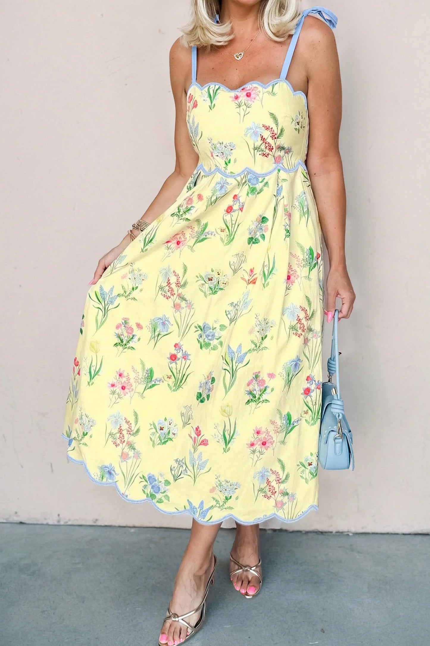Yellow Floral Midi Dress
