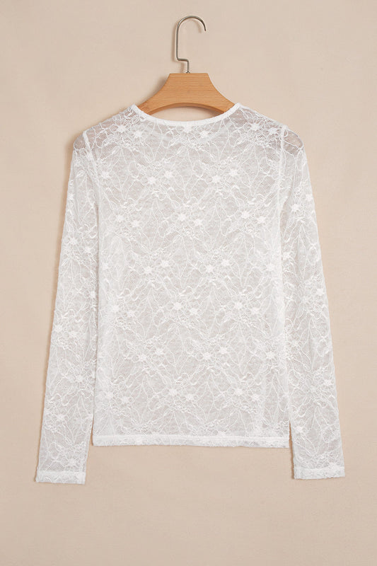 Beige Sheer Mesh Lace Top