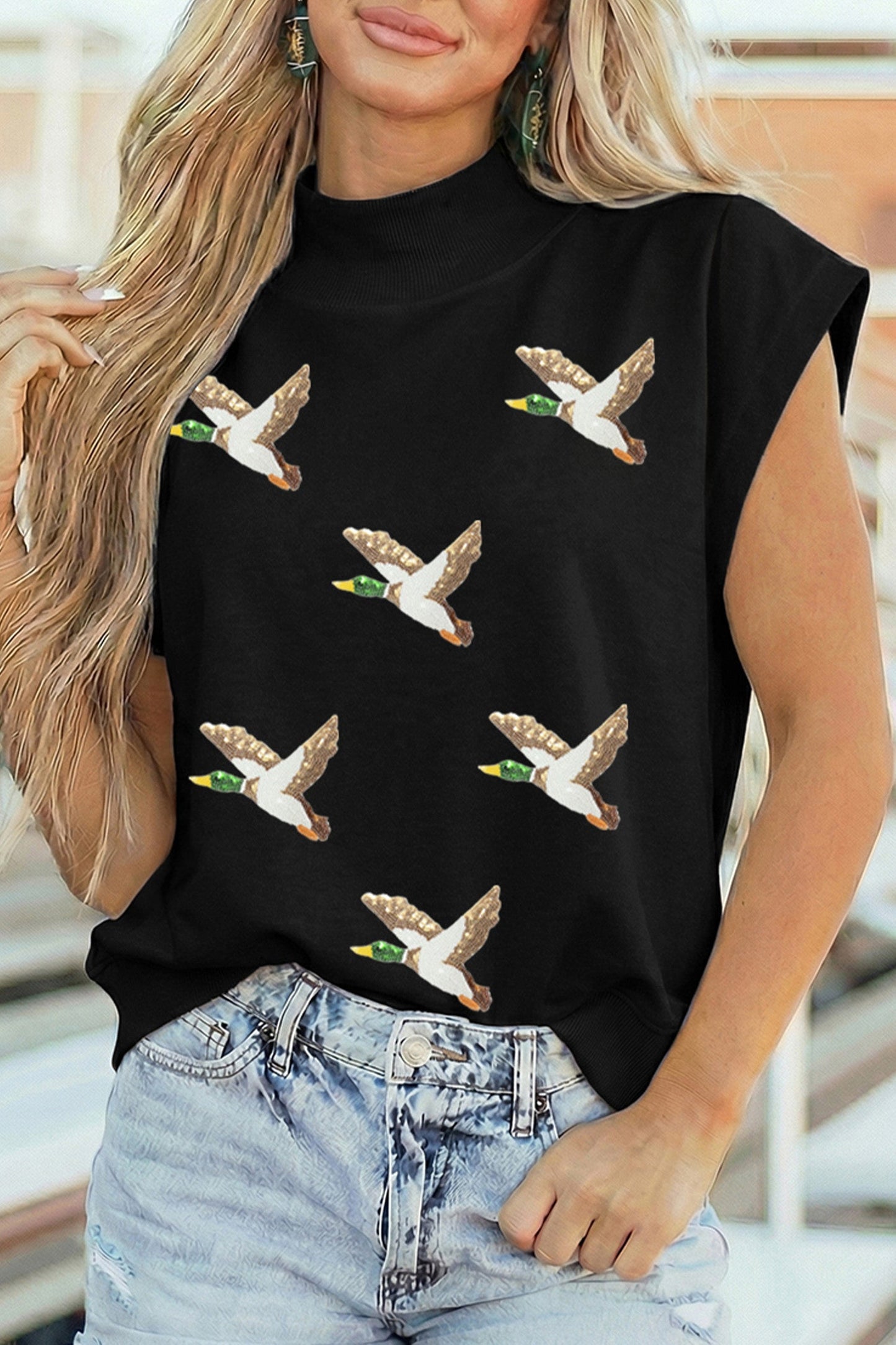 Black Sequin Mallard Top