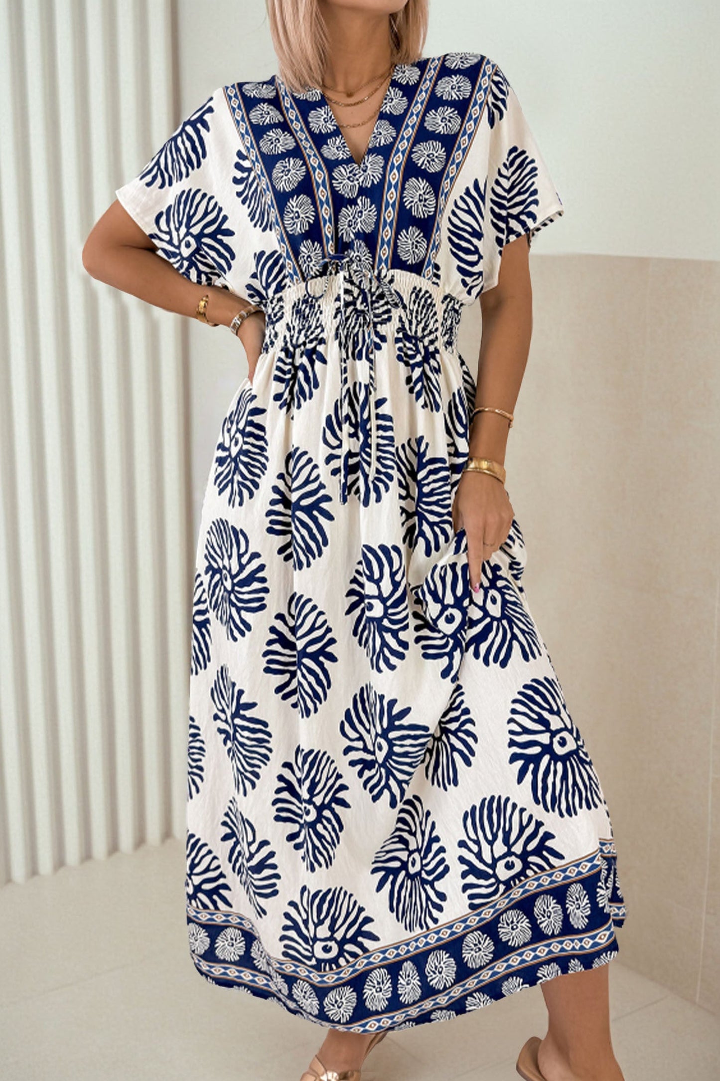 Blue Boho Floral Dress