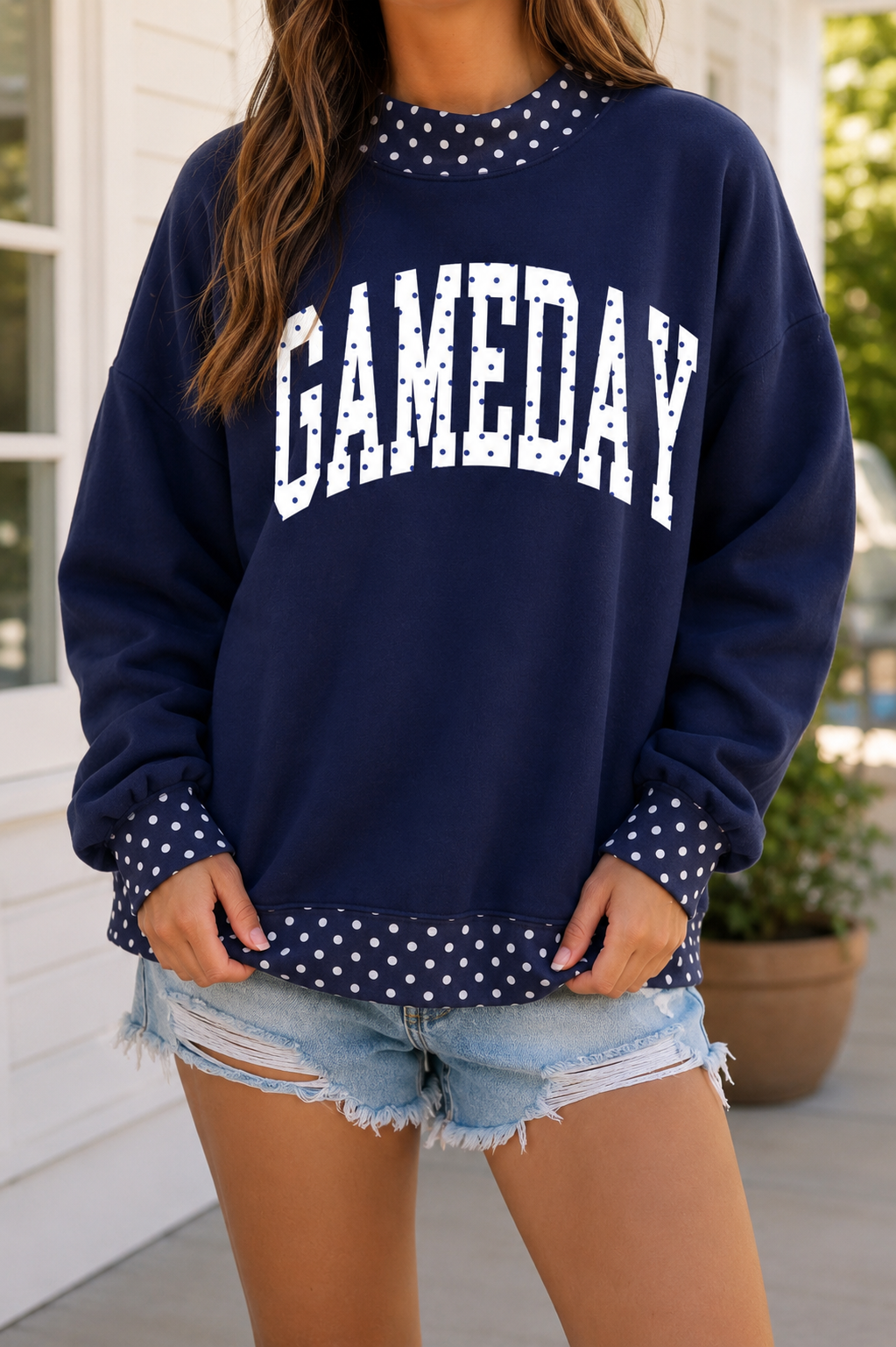 Blue Polka Dot GAMEDAY Sweatshirt