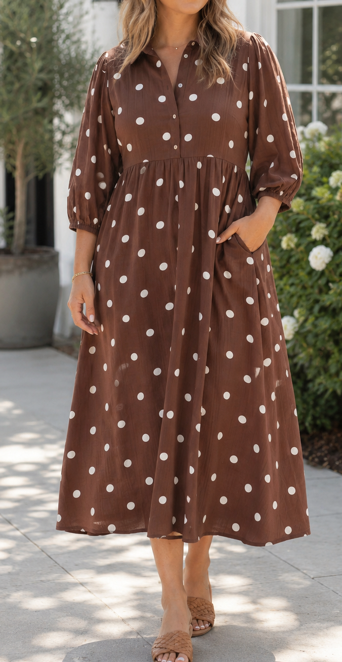 Brown Polka Dot Plus Dress RTS
