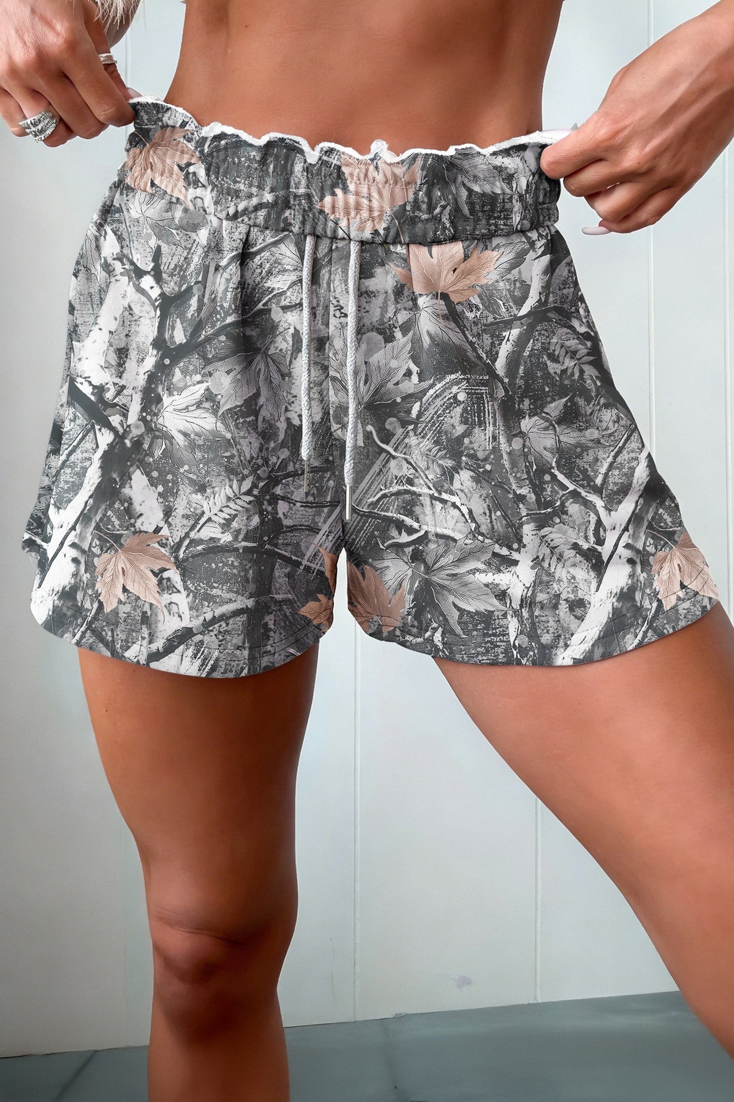Gray Maple Leaf Printed Shorties RTS