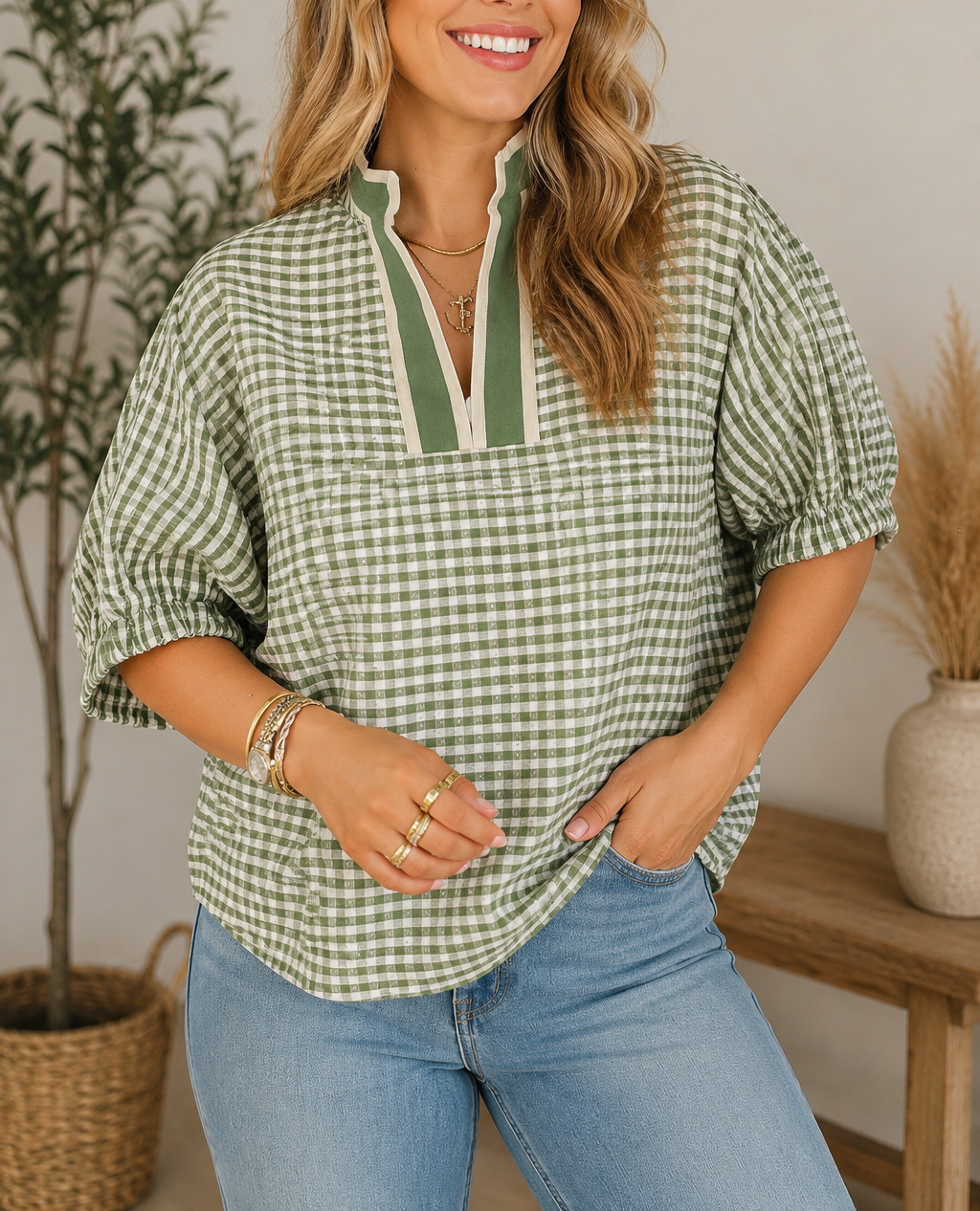 Green Plaid Blouse