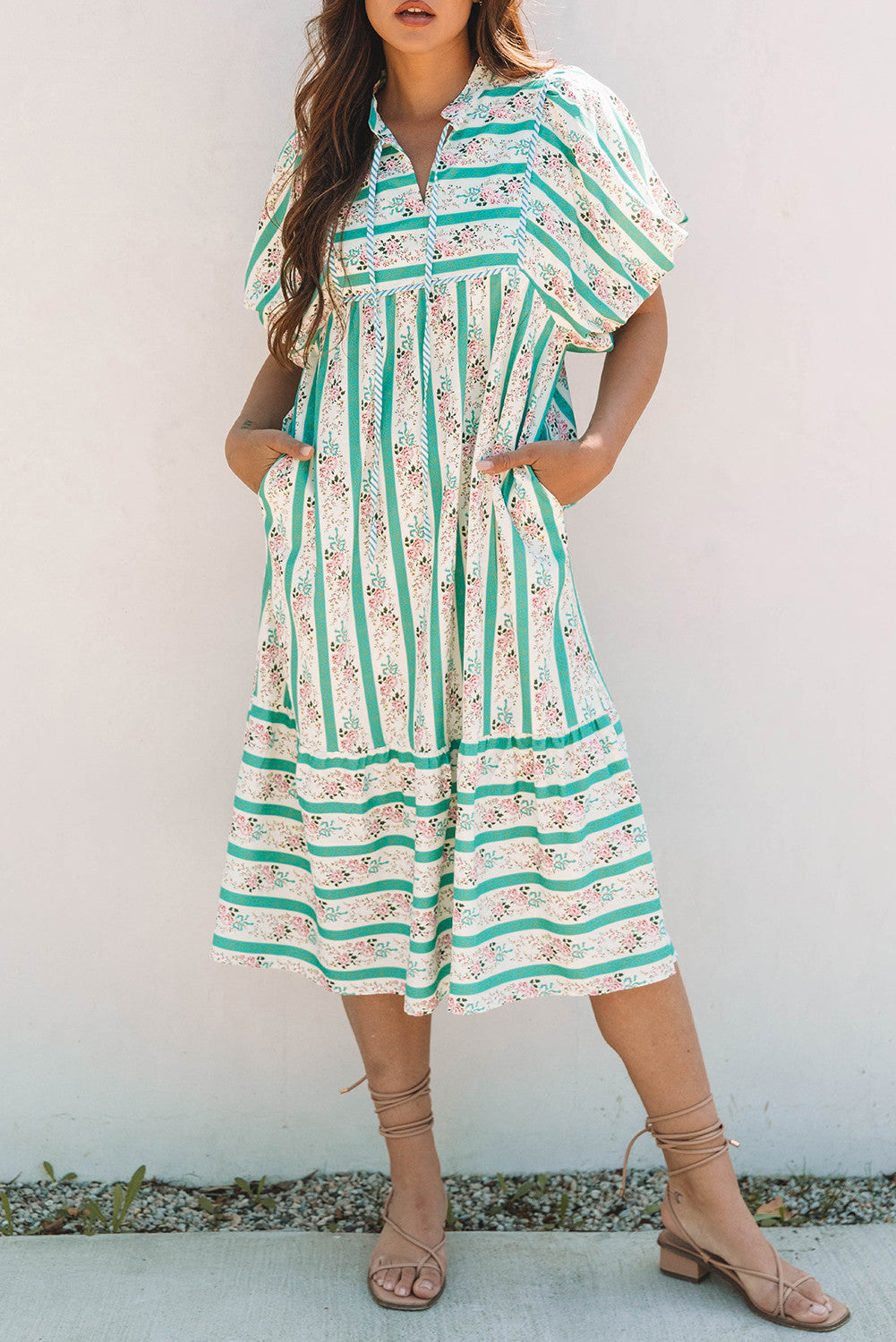 Green Stripe Floral Dress
