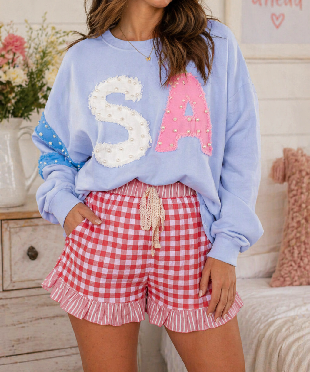 Red-Gingham Ruffle Lace Shorties