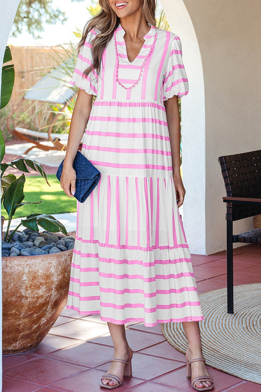 Stripe Ricrac Notched Dress