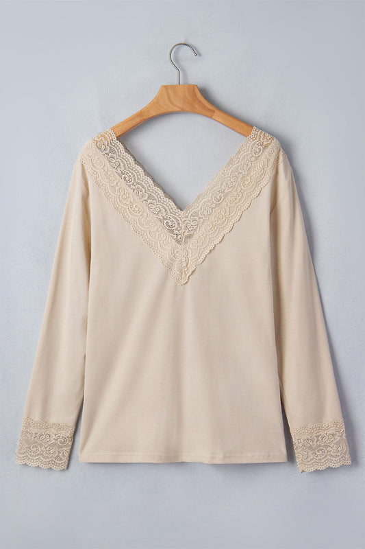 Lace Splicing V Neck Top