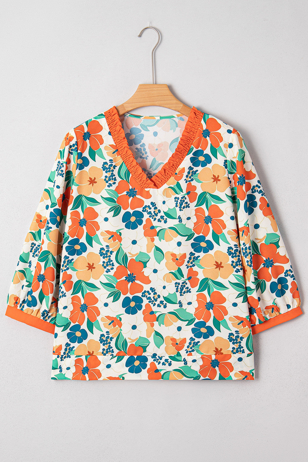 Orange Floral Frilled Blouse