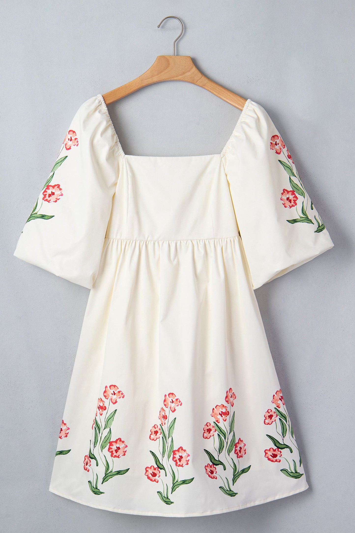 Beige Floral Babydoll Dress