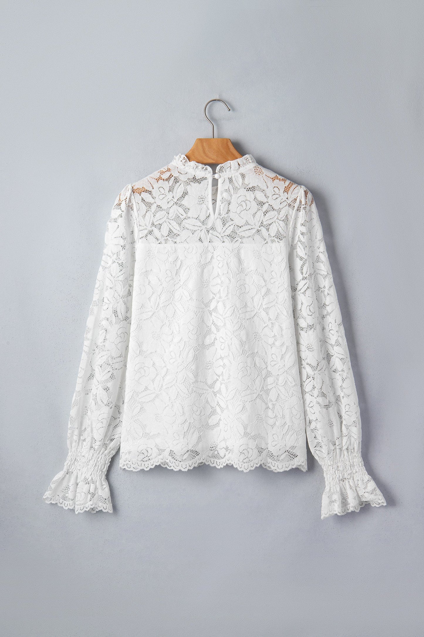 White Ruffled Sheer Lace Blouse