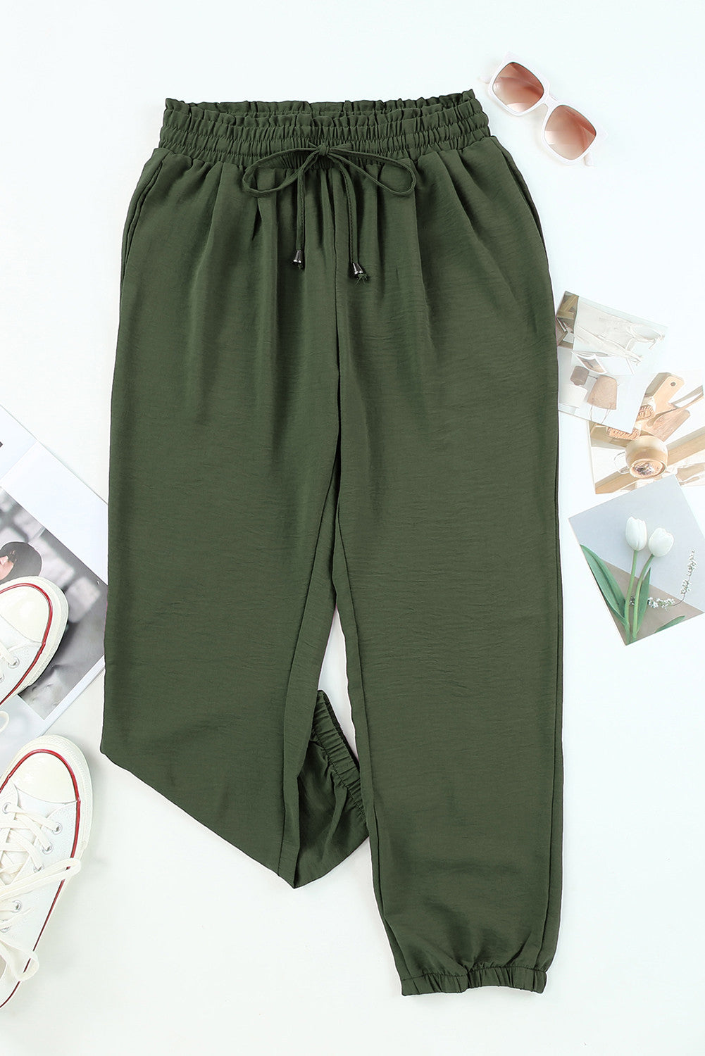 Green Smocked Joggers