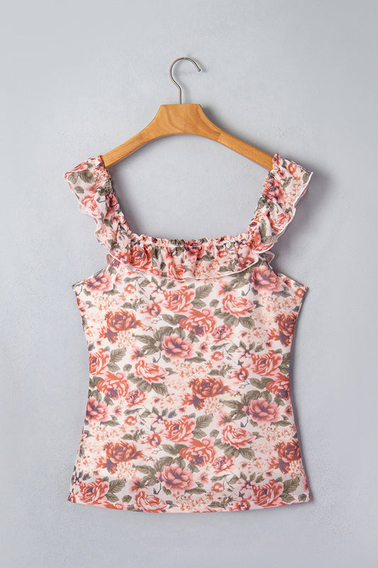 Retro Floral Square Neck Tank