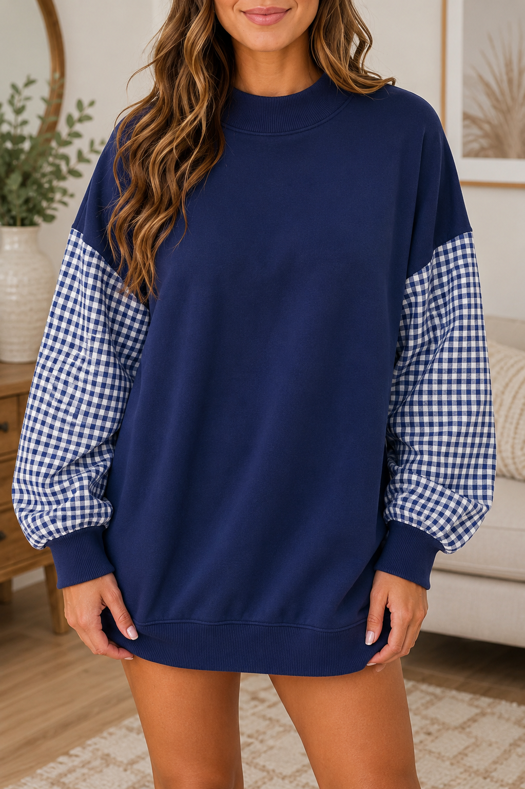 Plaid Sleeve Sweatshirt