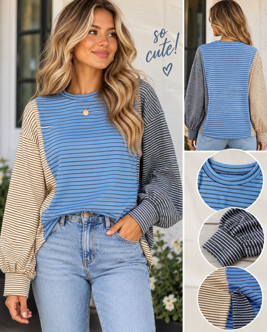Blue Stripe Colorblock Pullover