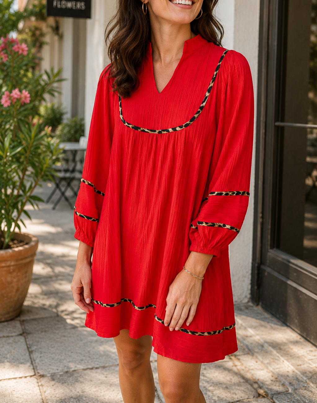 Red Textured Leopard Dress