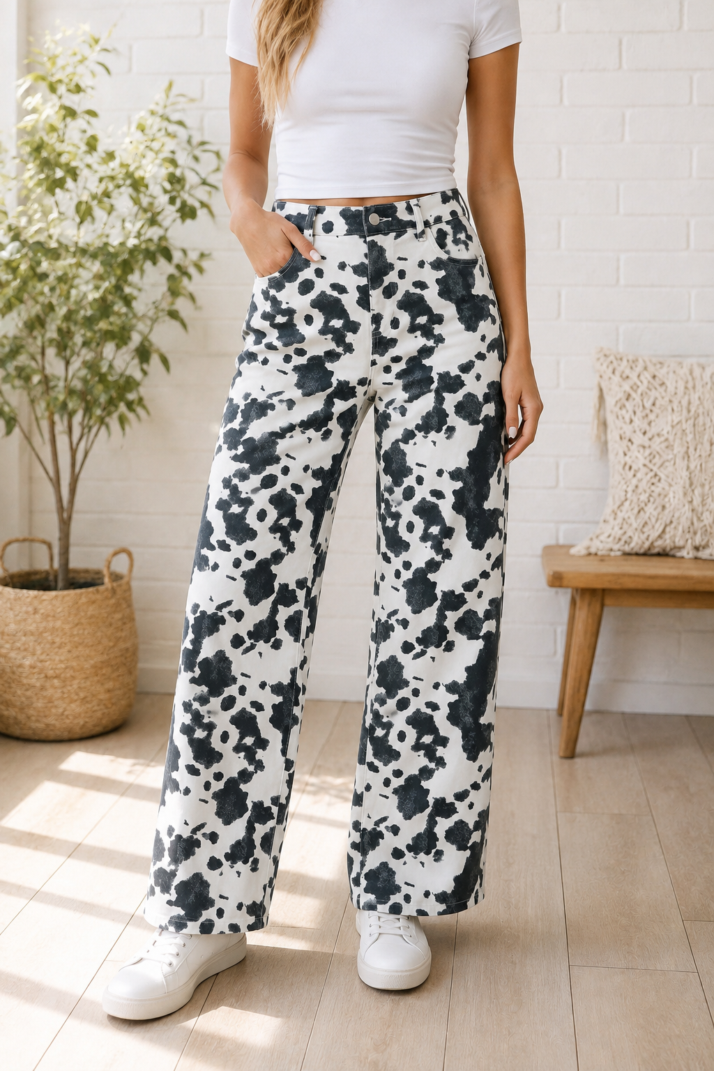 Abstract Metal Button Jeans