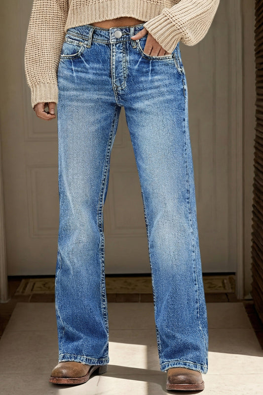 Acid Wash Straight Leg Jeans