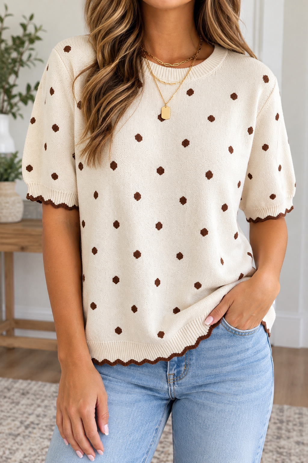 Beige Polka Dot Sweater