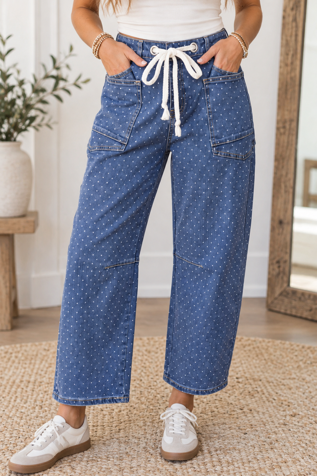 Blue Casual Polka Dot Jeans