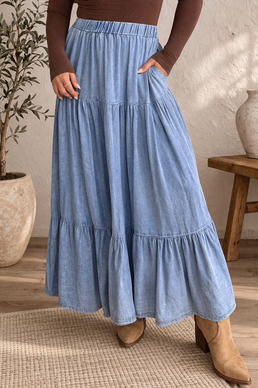 Elastic Ruffled Tiered Skirt