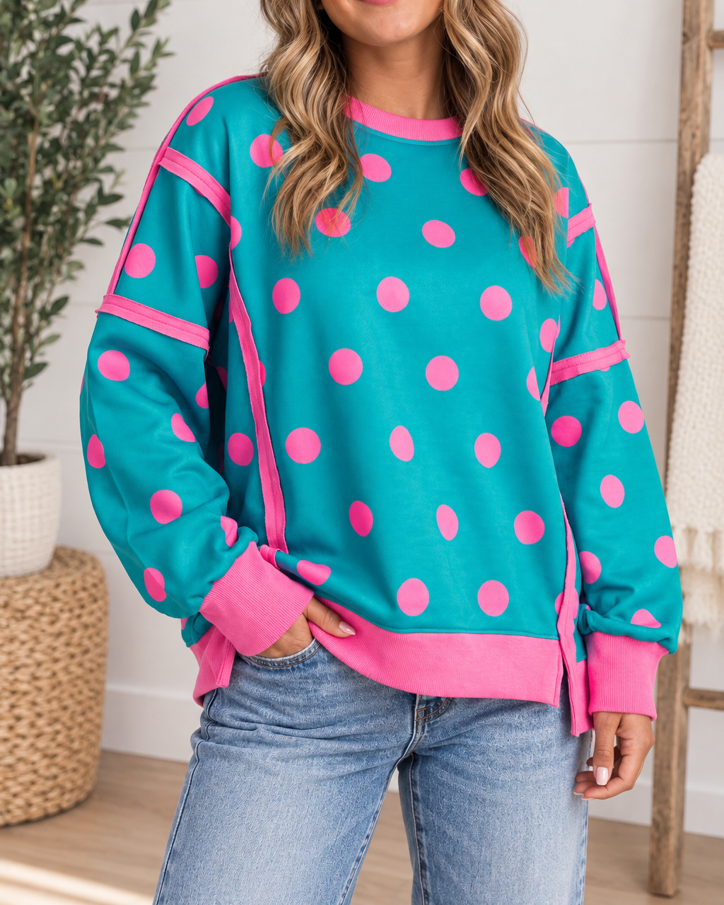 Blue Polka Dot Baggy Sweatshirt Full Run RTS