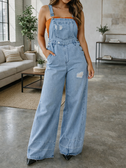 Blue Retro Distressed Jumpsuit