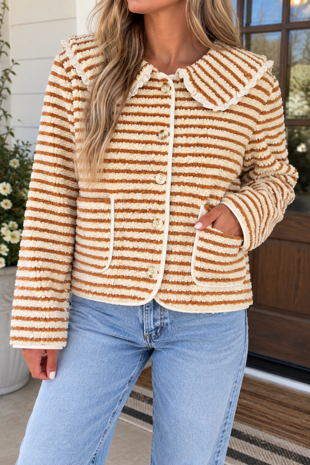 Brown Stripe Fleece Jacket
