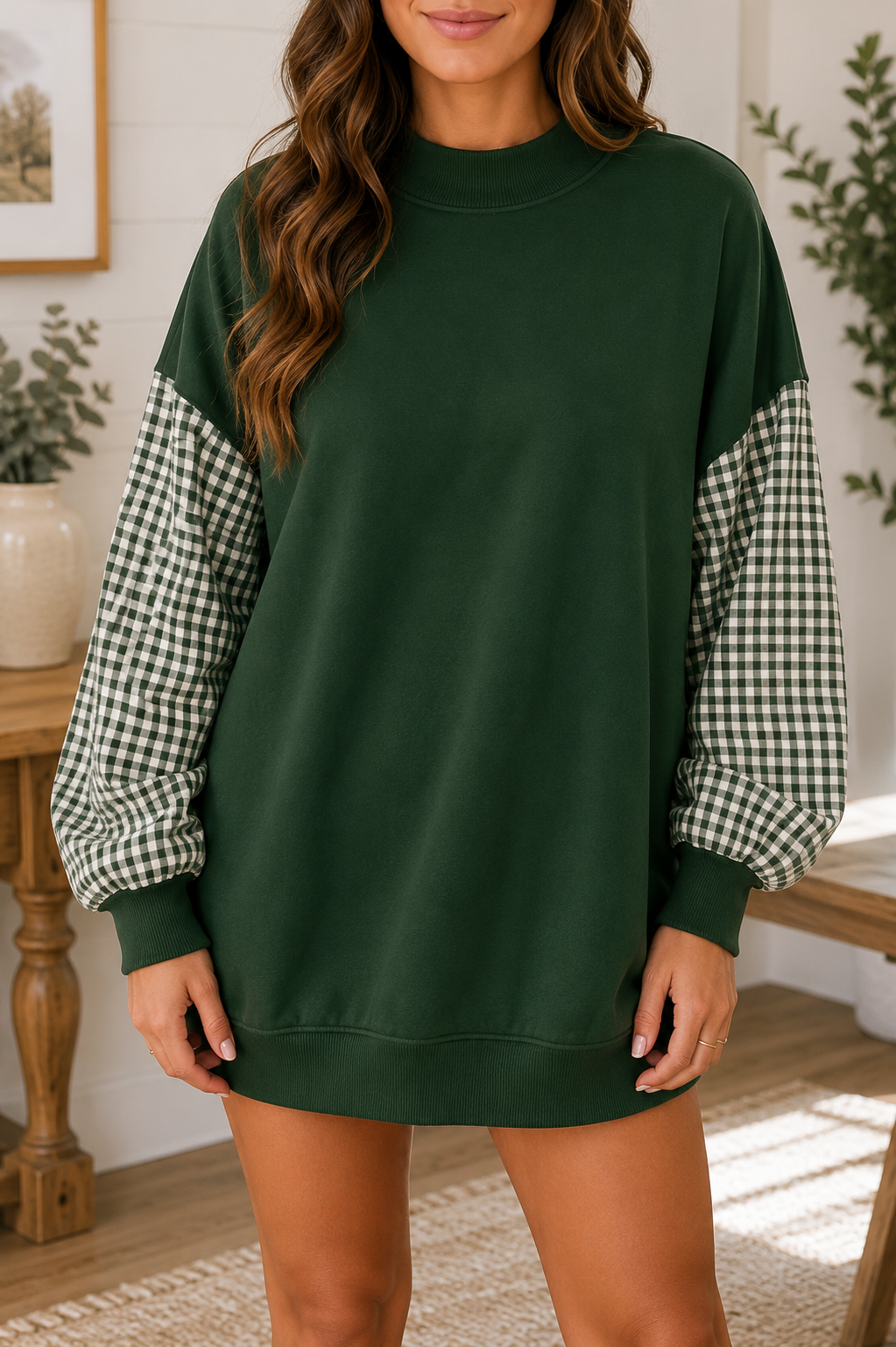 Plaid Sleeve Sweatshirt