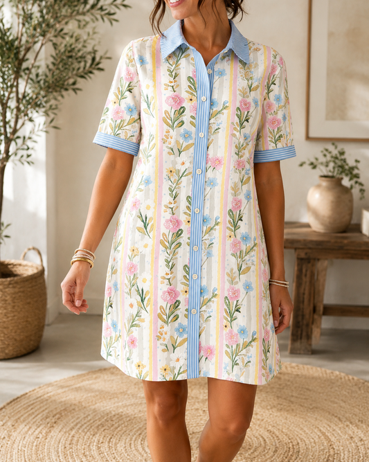 Floral Trim Button Dress