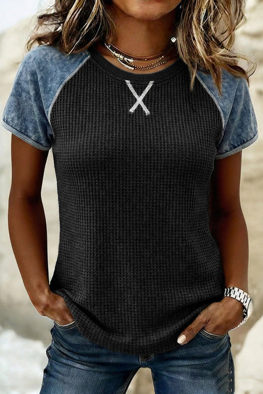 Gray Waffle Knit Seam Top