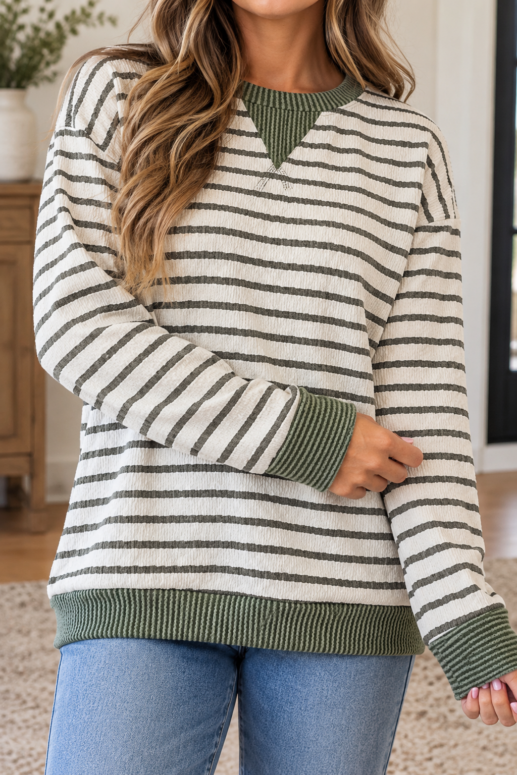 Green Stripe Textured Top