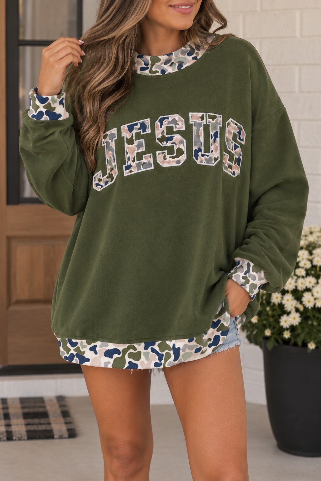 Green Western Camo JESUS Sweatshirt