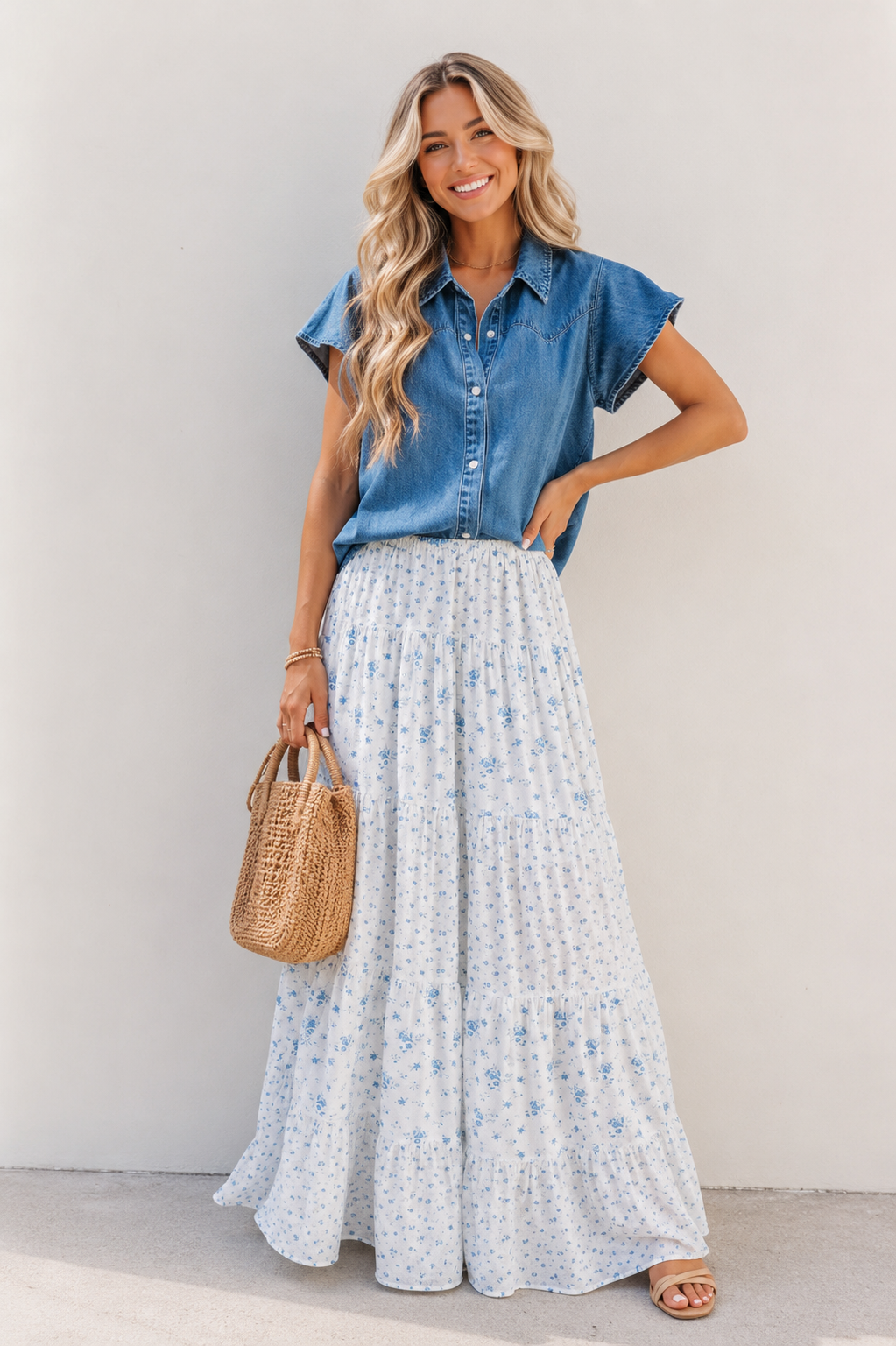 Denim Ruffled Blouse