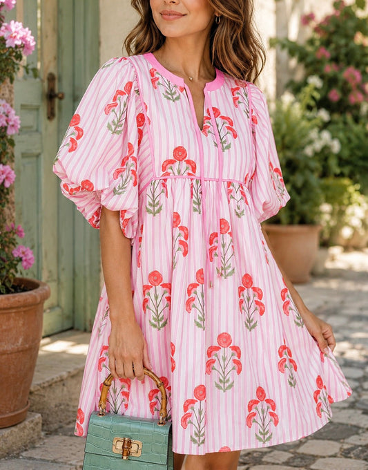 Pink Floral Striped Dress
