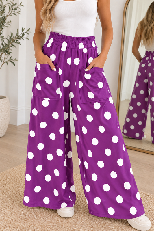 Purple Polka Dot Elastic Pants