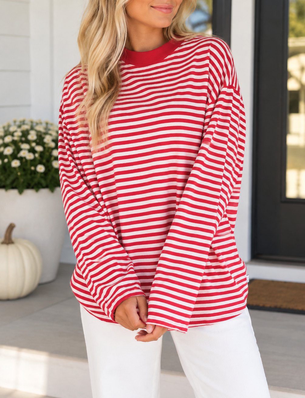 Red Stripe Oversized Top