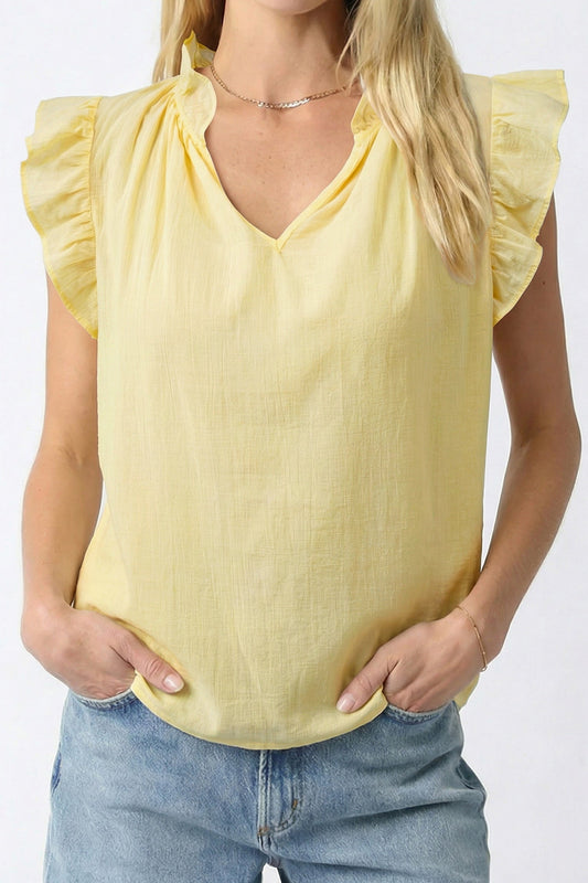 Yellow Cream Ruffle Top