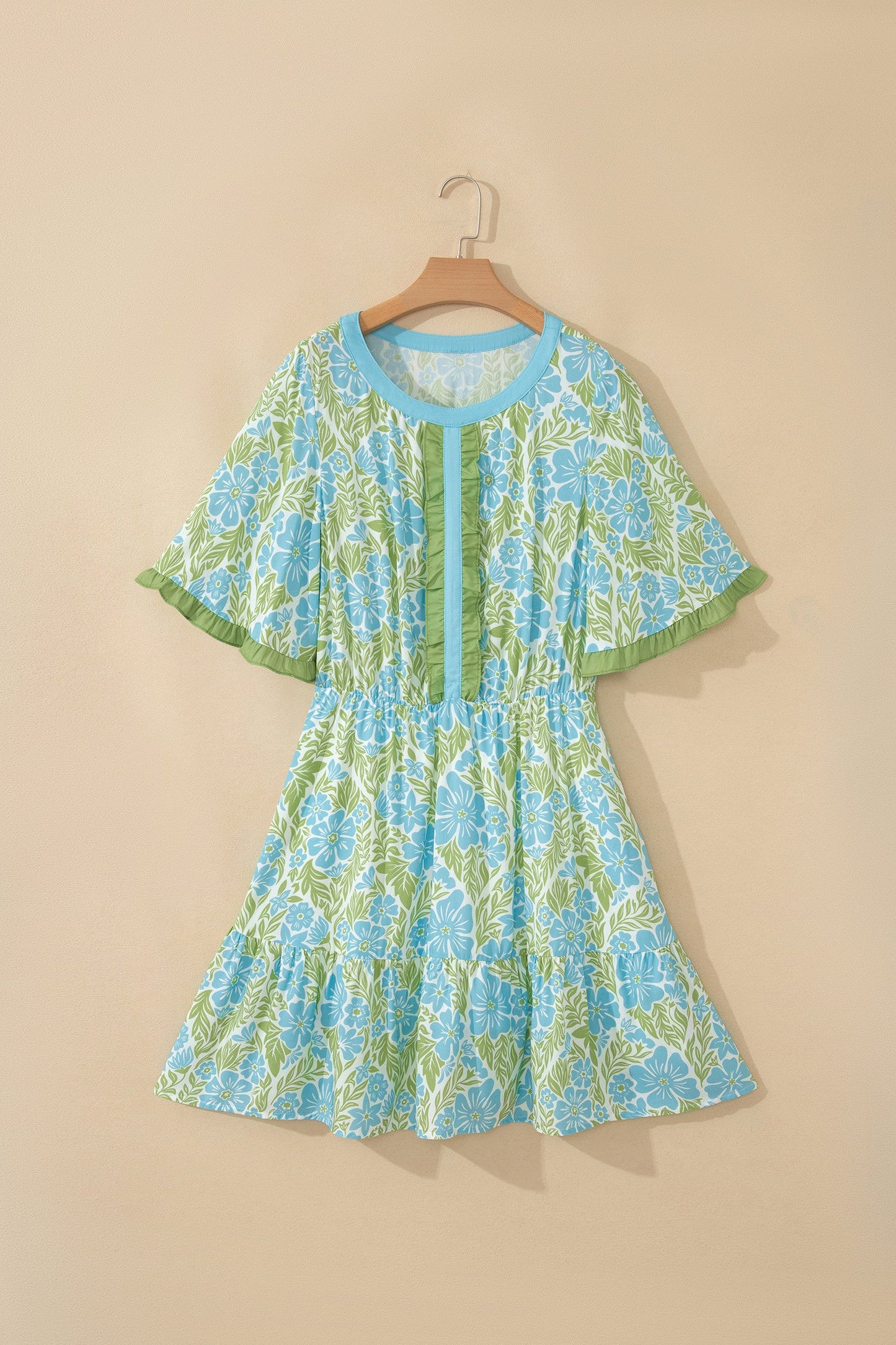 Blue Floral Ruffle Dress