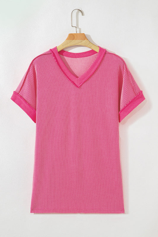 Rose Ribbed Casual Top