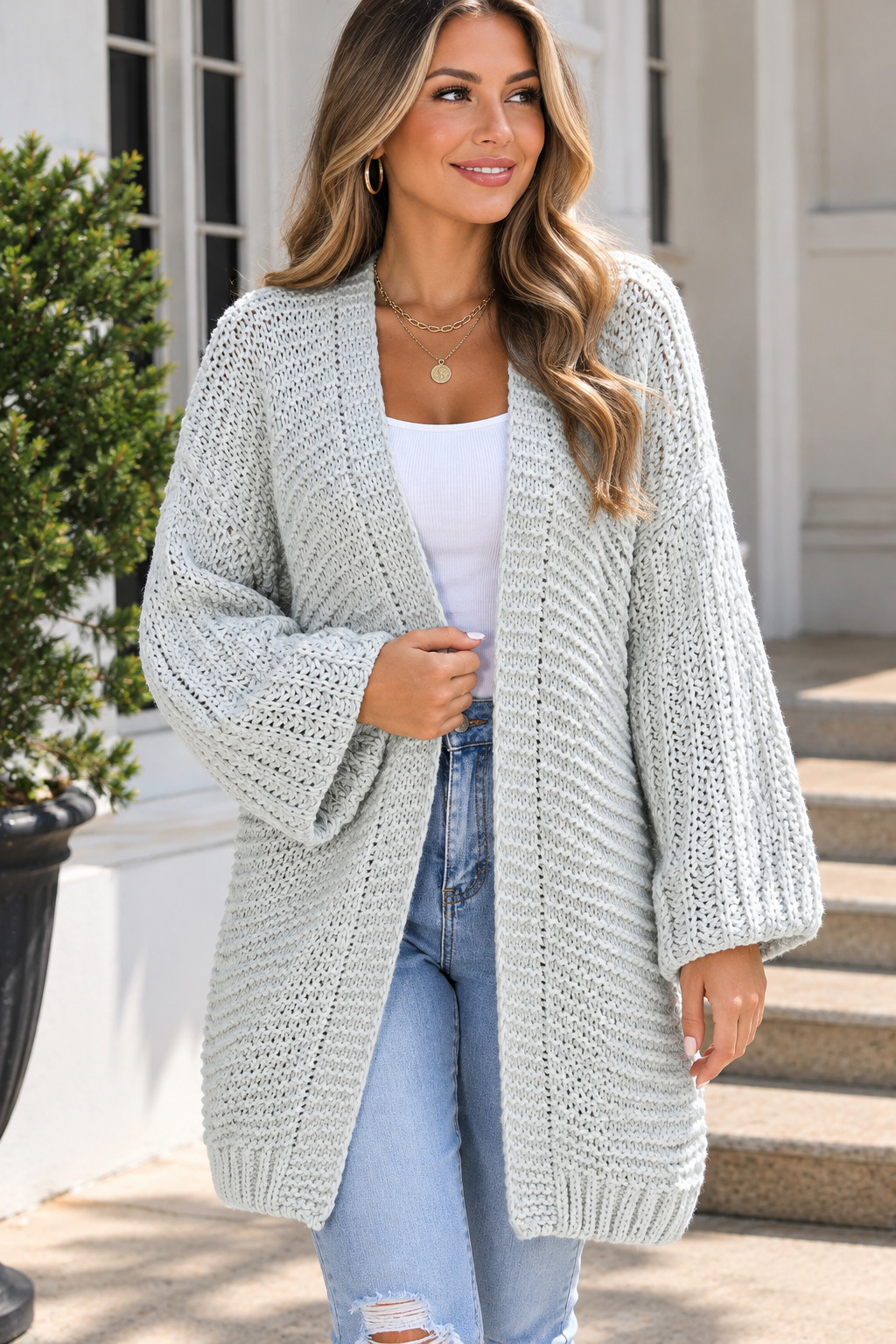 Gray Oversized Drop Shoulder Cardigan