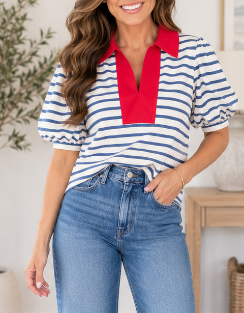 Stripe Polo Blouse
