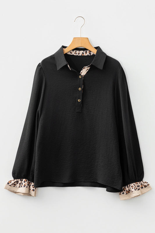 Leopard Collar Ruffle Blouse